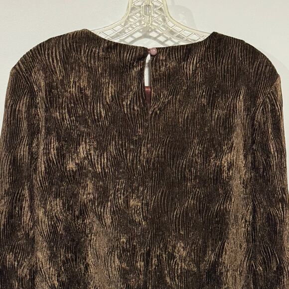 CitiDress Vtg Crinkle Velvet Tunic Top Chocolate Brown Velvet Size 10 Pullover - Picture 4 of 11